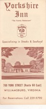 1960's Yorkshire Inn Restaurant Williamsburg Virginia Brochure picture