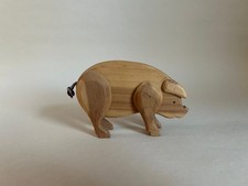 Vintage Hand Carved Wooden Pig Figurine Cedar Rustic Farmhouse Artisan Crafted picture