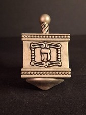 Vintage Heavy Cast Metal Silver Plated Dreidel Sevivon Judaica Hanukkah Spin Top picture