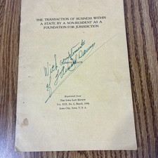1934 Iowa Law Review Reprint Signed Arnold Daum Non-Resident Jurisdiction Legal picture