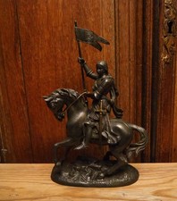 Antique frenc religious bronze look Statue of Saint Joan of Arc on Horse picture