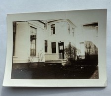 Vtg B&W Snapshot Two Story White Wooden House With Office Sign on Door picture