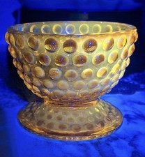Vintage Kanawha Glass Amber Hobnail Fairy Lamp Base Only GLOWS picture