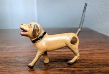 Vintage Dollhouse Miniature Metal Dog Figurine Spring Tail Brown Spotted picture