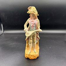 Vintage Hand Painted Porcelain Musician Man in Hat Holding Lute/Mandolin 9 in picture