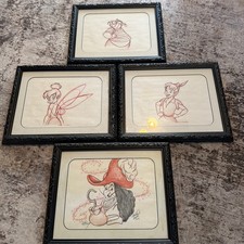 4 Disney Hand Drawn Artist Sketches Signed David Mitchell & Monica Willis Framed picture