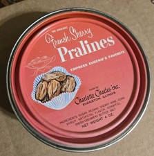 Vtg Charlotte Charles Inc French Sherry Pralines Tin Evanston IL Empress Fav picture