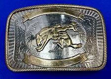 Vintage Cowboy Saddle Bronc western German Silver belt buckle engravable Scroll picture