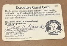 Carls Jr. Executive Guest Card Signed by Carl Karcher - Souvenir Autograph picture