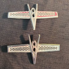 Vintage OEM Ford Falcon V8 Fender Emblem Badges Pair C4DB-16237-A Checkered Flag picture