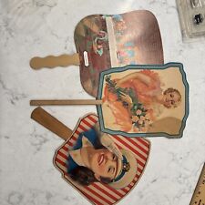 3 Antique Vintage Americana Advertising Hand Fans Illinois picture