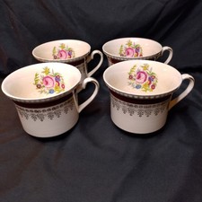 Vintage Solian Ware Simpsons Potters 925 Teacups Burgundy Gold Floral Set of 4 picture
