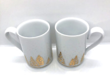Dansk Golden Pine Coffee Mug Tree White Gold Set of 2 Holiday Cups picture