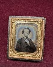 Antique 1/6 Plate Daguerreotype Photo Young Man Leather Case 1850s picture