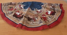 VTG Sweden Painted Burlap Christmas Tree Skirt 40” Gnomes Elf Sled Christmas picture