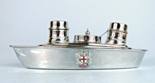 CHROME ART DECO OCEAN LINER Vtg Salt & Pepper Shakers Cruet Set Made in England picture