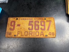 1949 Florida License Plate 9-5697 Escambia County Sunshine State Original picture