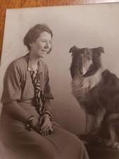 Antique 1920s Signed Moffett Studio Chicago Portrait Woman Rough Collie Dog picture