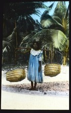 Magic Lantern Slide WOMAN WITH FOOD BASKET C1910 PHOTO TROPICAL ISLANDS ? picture
