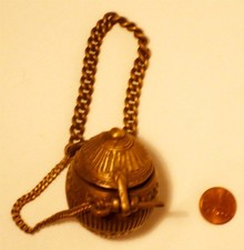 UNIQUE ANTIQUE BRONZE CHAIN & HANGING BALL TOBACCO HOLDER picture