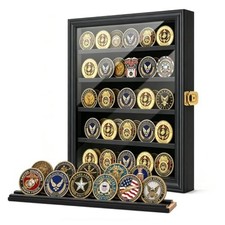 Coin Display Case, Lockable Cabinet, Wood Wall Mount, Black, Small picture