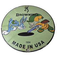 Vintage Browning Firearms Porcelain Sign - Rifles Shotguns Ammo Gas Ad Pump Sign picture