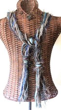 Brown Teal String Scarf 71 inch long Multi Strands Yarn Winter Wash Dry Handmade picture