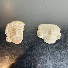 Pair Of Pre-Columbian Ancient Artifacts- Mayan Clay Face/Heads picture