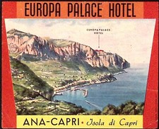 Europa Palace Hotel Ana Capri Isle of Capri Italy Vintage Luggage Label Sea View picture