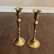 2 Vtg Solid Brass Taper Candle Candlesticks Holders 8