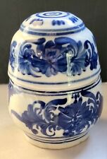Vintage Chinese Porcelain Pottery Storage Jar/Caddy Blue Floral Design Glaze picture