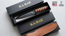 KA-BAR USMC 1217 Straight Edge Fighting Combat Knife Leather Handle & Sheath picture