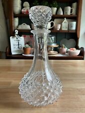 Vintage Clear Glass Liquor Wine Decanter Carafe Diamond Cut Hobnail picture