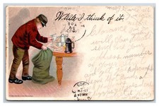 Comic Robber Stealing Silver - While He Thinks Of It Crime 1905 UDB Postcard S2 picture