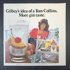 1983 Gilbeys Distilled London Dry Gin Tom Collins Vintage Print Ad Frosty Bottle picture