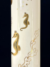 Lenox ‘Smiling Seahorses’ Tall Fine Bone China Ivory/Gold Cylinder Vase 1955 MCM picture