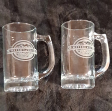 Weyerhaeuser Clear Glass Beer Mugs with Handles Set of 2 Breweriana picture