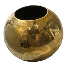 VTG 70s India Exotica Brass Hand Hammered Round Orb Decor Small Vase Accent picture