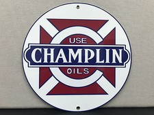 Champlin oil  racing vintage gasoline advertising sign round picture
