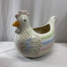 Pottery Chicken Hen Planter Green Yellow Speckled unsigned picture