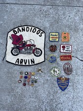 Rare 70s Bandidos MC Arvin CA Back Patch Lot - Chain Stitch Cut-Off Pins Set picture