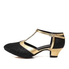 Women's Glitter Dance Shoes Flapper Gatsby 1920s Shoes 7.5 Black-1 1/3