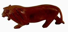 Vintage Hand Carved Wooden African Lion Figurine Roaring Stalking Solid 8.5 “ picture