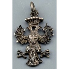 Vintage Charm Pendant Double Headed Eagle Crowned Heraldic Bird 800 Silver 1