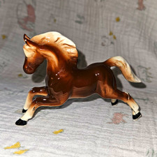 Porcelain Horse Figurine Brown/White Running Pose Belly Stamp picture