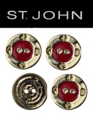 St John Knits (0.75 Inch) Gold Tone Red Enamel Logo Flat 2 Hole Round Buttons picture