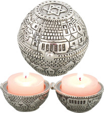 Jewish Shabbat Metal Travel Candle Holders - Jerusalem Candlesticks, Travel Size picture