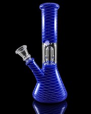 8 Inch Cobalt Blue Glass Tobacco Water Pipe White Lattice Removable Downstem picture