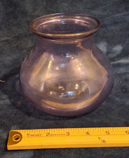 Vintage Purple Glass Rose Bowl Vase Iridescent Amethyst Squat Bulbous 5