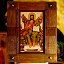 Orthodox Christian Icon: Jesus The Savior in ornate frame with gems 14